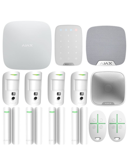 Kit d'alarme antivol sans fil Ajax avec unité de contrôle Hub2 plus 4G 2 SIM WI-FI + PIR blanc