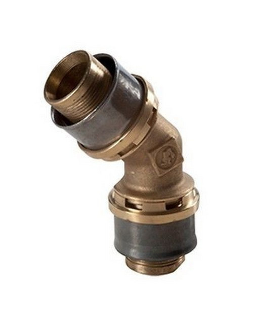 Racor prensado multipinza codo 45°, para tubo plástico o multicapa, 63x4,5