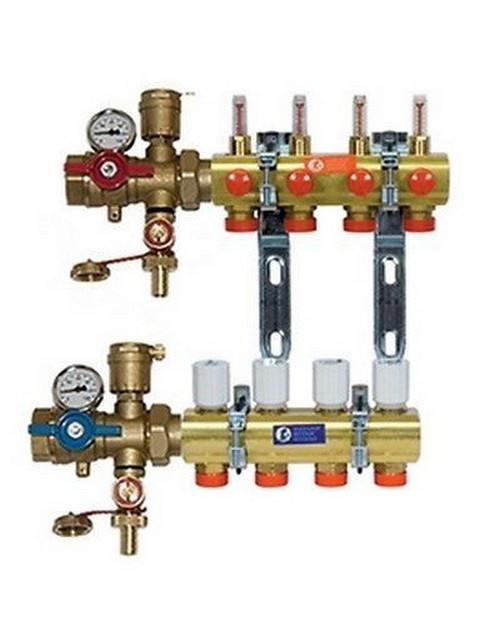 Preassembled brass manifold kit with flow meters, 1" x 18 /11