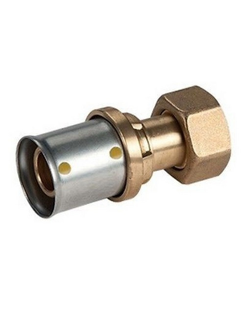 Straight multi-tongs pressing fitting, with flat seat nut, MULTIGAS series, 3/4"X (26x3)