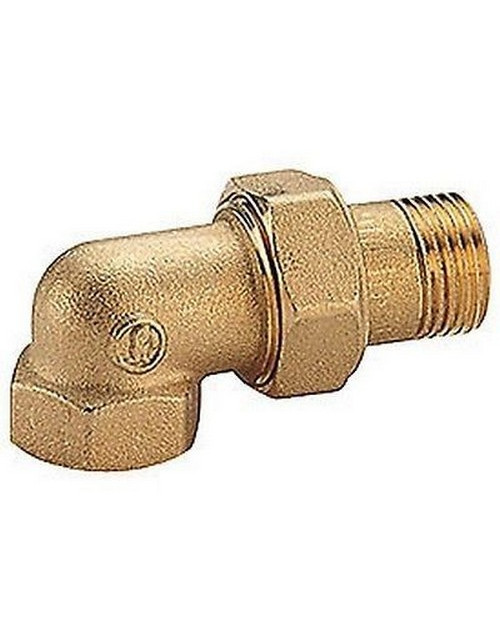 Non-chrome-plated 90° three-piece elbow fitting, with female-male union threaded connections, Rc 2” x R 2”