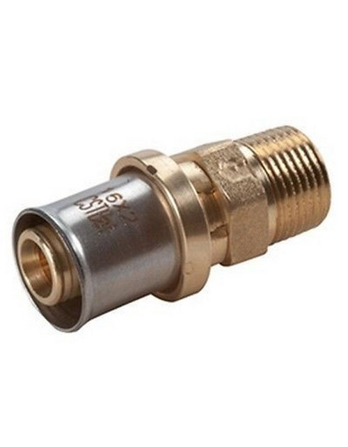 Racor recto, rosca macho, para prensado con varias pinzas, para tubo de plástico o multicapa, R 2" x 63x4,5