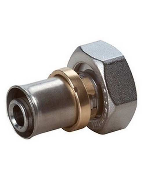 Raccordo dritto a pressare multipinza, con calotta cromata base Eurocono, 3/4"E x 16x2