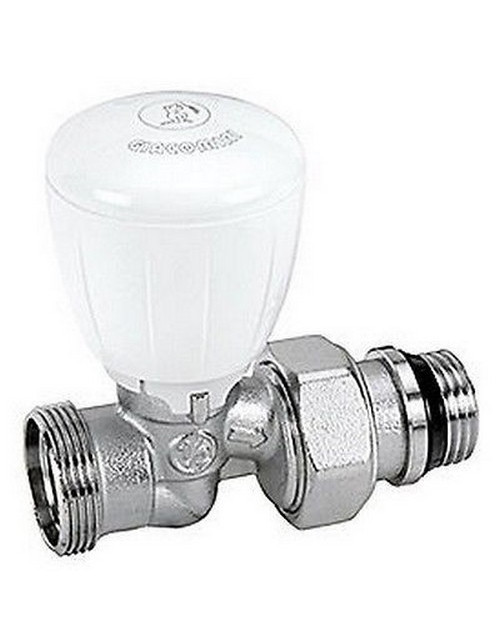 Chrome-plated thermostatic micrometric valve, straight, with adapter connection for copper, plastic or multilayer pipe, 1/2" x 1