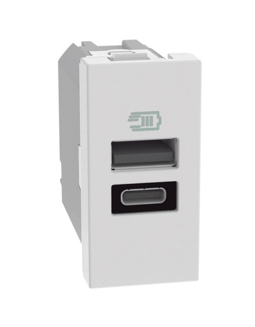 Cargador USB Bticino MatixGO 15W con 1 Puerto Tipo A y Tipo C Blanco JW4191AC