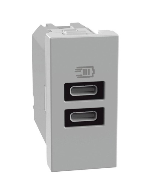 Caricatore USB Bticino MatixGO 15W con 2 porte tipo C grigio JG4191CC