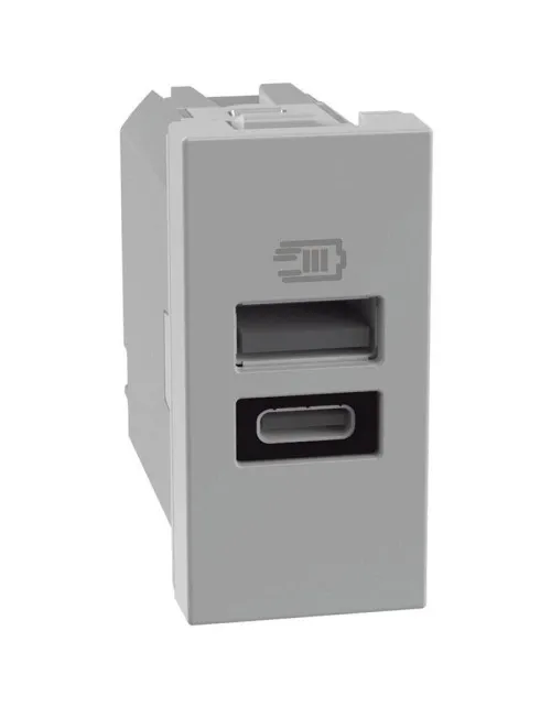 Caricatore USB Bticino MatixGO 15W con 1 porta tipo A e tipo C grigio JG4191AC