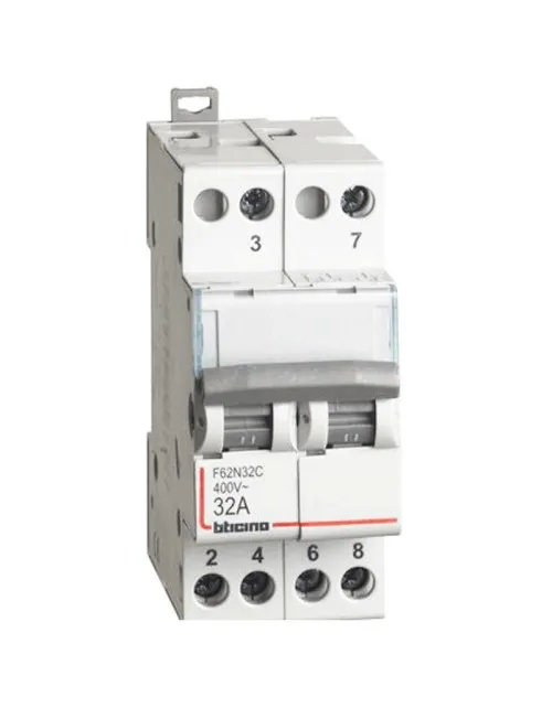 BTicino interrupteur avec zéro central 2NO 32A 230/400V 2 modules DIN