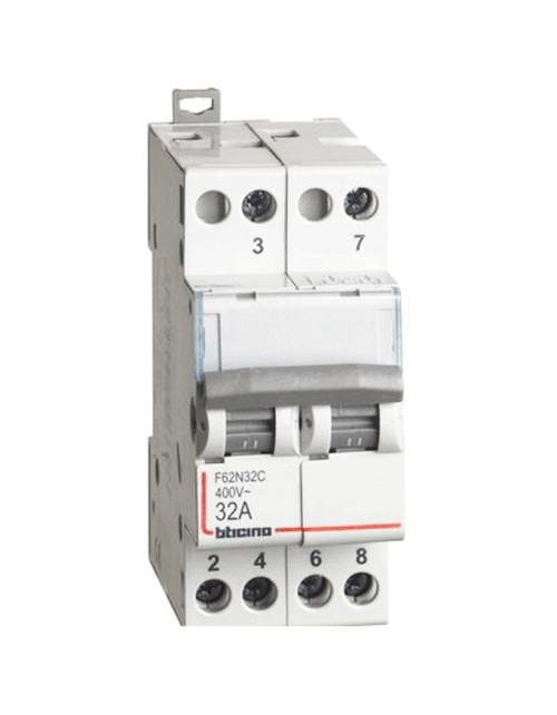 Interruptor BTicino con cero central 2NO 32A 230/400V 2 módulos DIN