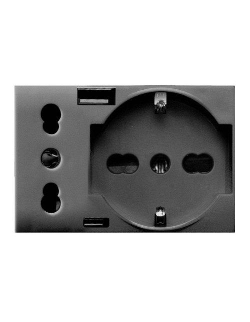 Prise Schuko Ave prise bypass et USB Tekla S44 10/16A gris 44509015USB