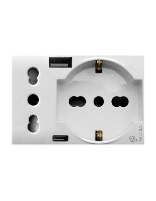 Prise Schuko Ave prise bypass et USB Domus S44 10/16A blanc 44109015USB