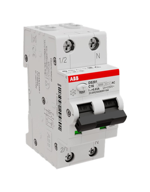 Disjoncteur différentiel Abb 16A 1P+N 30MA AC 6KA 2M DS201C16AC30