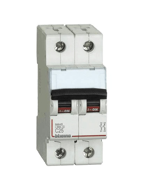 Interrupteur magnétique thermique Bticino 2P 25A 4,5kA type C 2 modules FA82C25