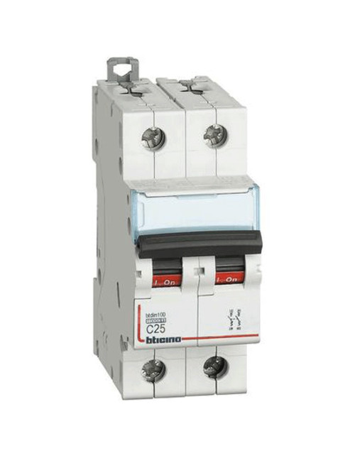 Bticino 2P 25A 10kA tipo C interruptor magnético térmico 2 módulos FH82C25