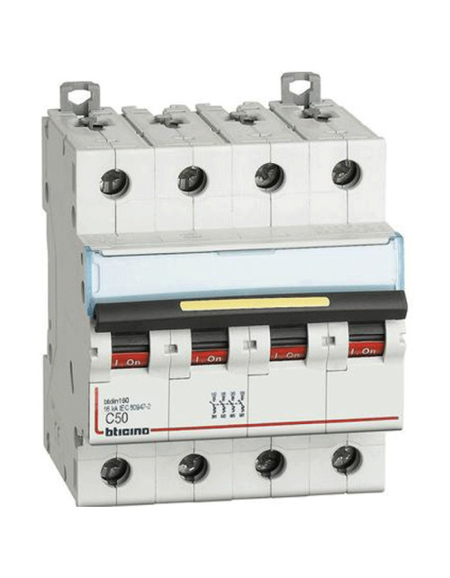 Interrupteur magnétique thermique Bticino 4P C 50A 16kA 4 modules FT84C50