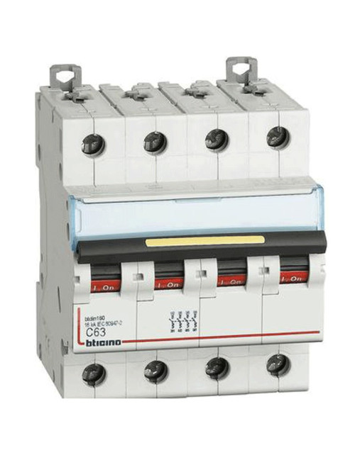 Interrupteur magnétique thermique Bticino 4P C 63A 16kA 4 modules FT84C63