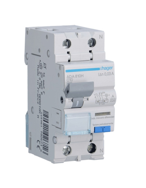 Disyuntor de corriente residual Hager 1P+N 30MA 10A ADA810H