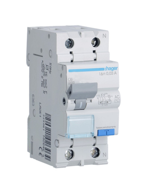 Hager 1P+N 30MA 10A ADC810H residual current circuit breaker