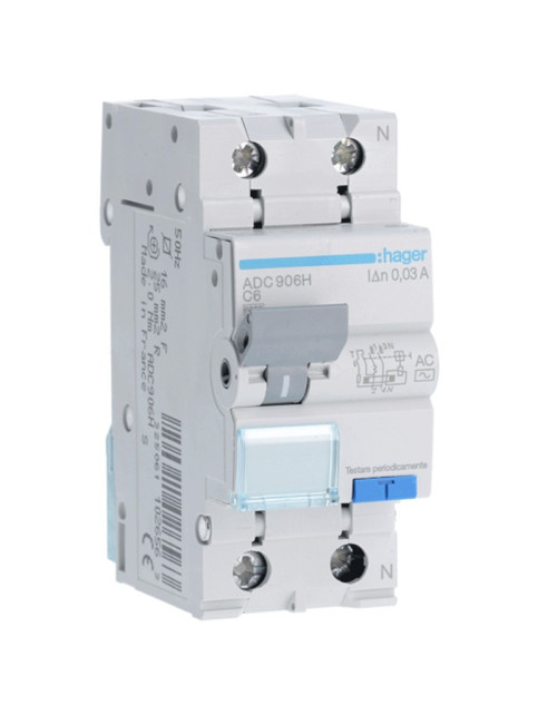 Hager 1P+N 30MA 6A ADC906H residual current circuit breaker