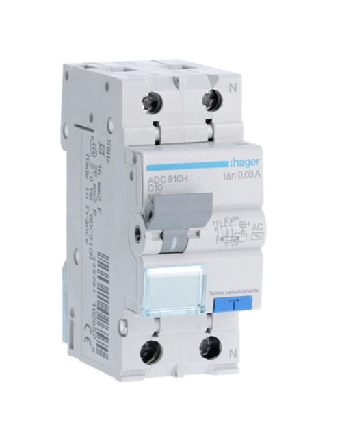 Disyuntor de corriente residual Hager 1P+N 30MA 10A ADC910H