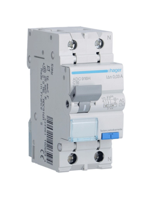 Hager 1P+N 30MA 16A ADC916H residual current circuit breaker