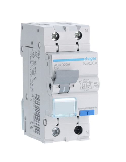 Hager 1P+N 30MA 20A ADC920H residual current circuit breaker