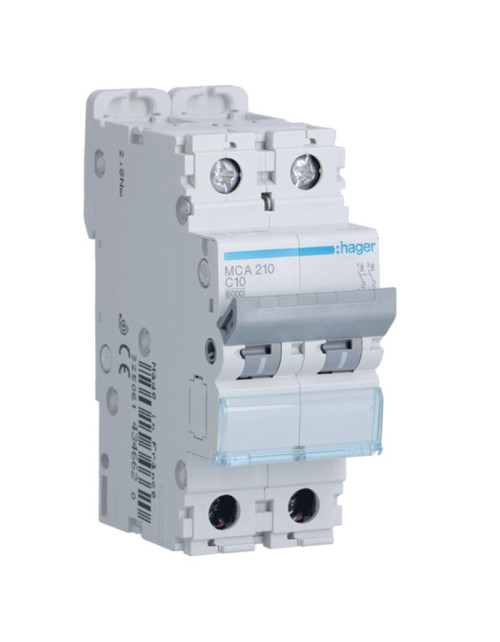 Hager 2P 10A 6KA C interruptor magnético térmico 2 módulos MCA210