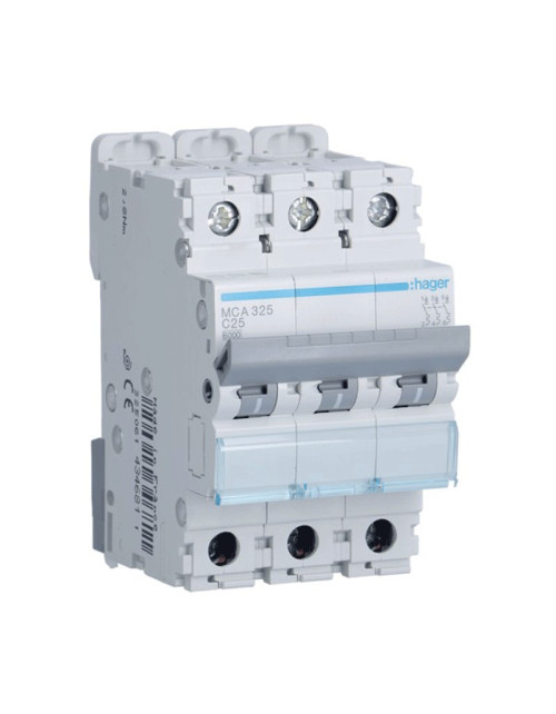 Hager 3P 25A 6KA C interrupteur magnéto-thermique 3 modules MCA325