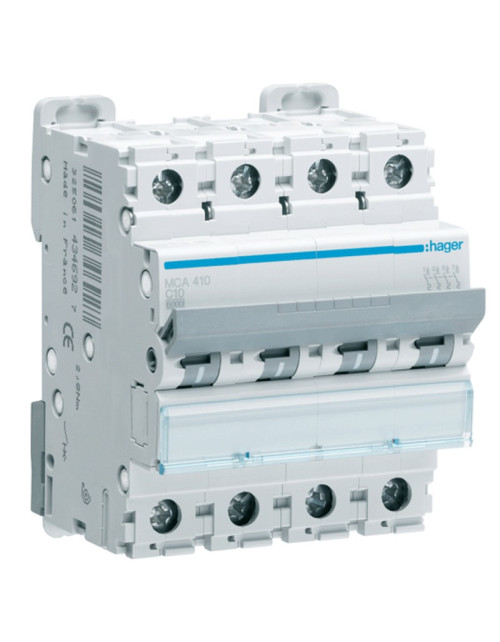 Hager 4P 10A 6KA C interruptor magnético térmico 4 módulos MCA410