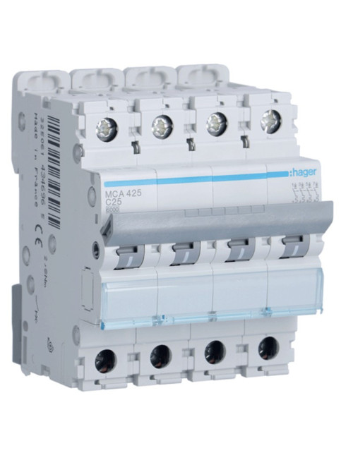 Hager 4P 25A 6KA C interruptor magnético térmico 4 módulos MCA425