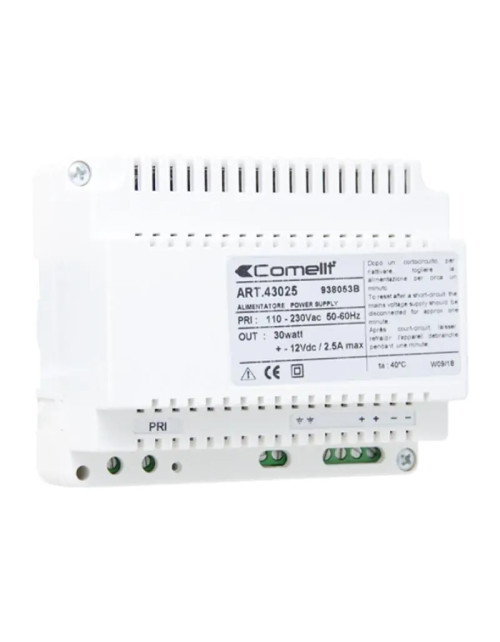 Comelit DIN rail power supply 6 modules 230V input 12V 2.5A output