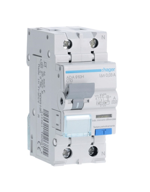 Hager 1P+N 30MA 10A ADA910H residual current circuit breaker