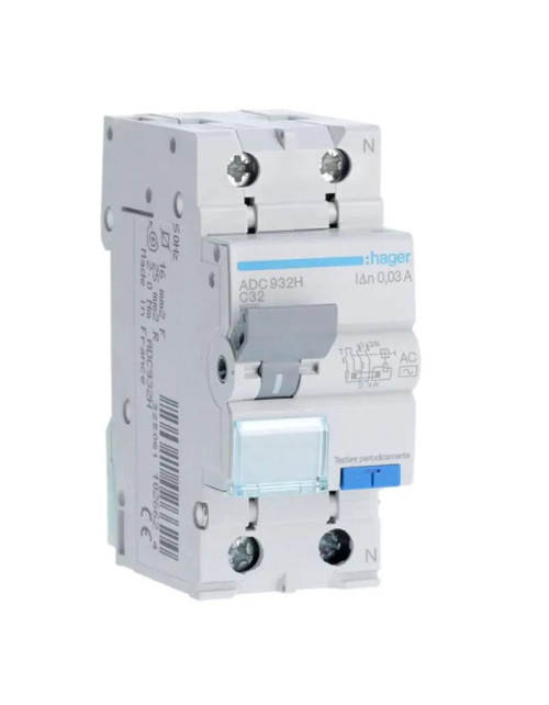 Hager 1P+N 32A 30MA 6KA 2M ADC932H residual current circuit breaker