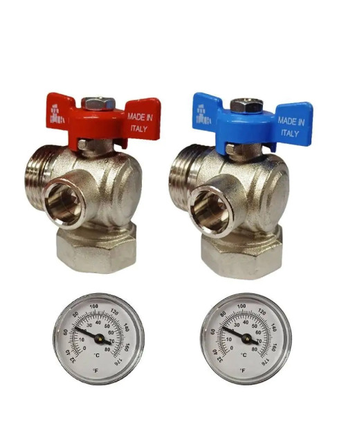 Cappellotto angle ball valves 1x1 inch with thermometer UFHVLV0606AT