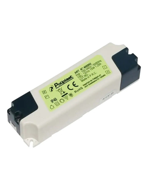 Fuente de alimentación para LED Poliplast 15W salida 12V entrada 100-240V IP40 400992