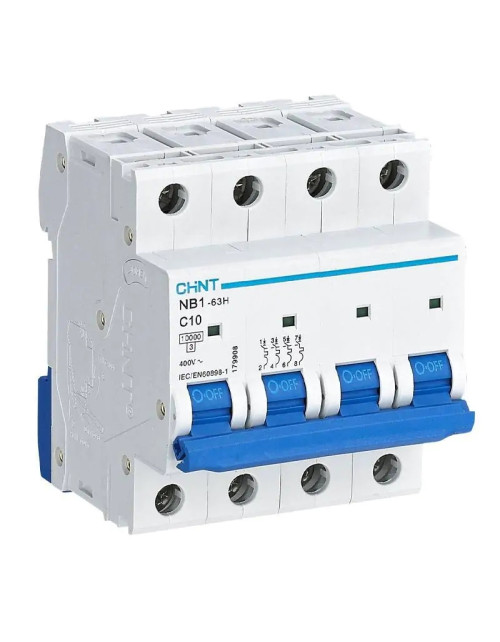 Chint NB1-63H 4P 10A 10kA C Interrupteur magnétothermique 4 modules 179908