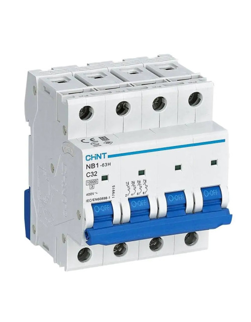 Chint NB1-63H 4P 32A 10kA C 4 Modules Circuit Breaker 179915