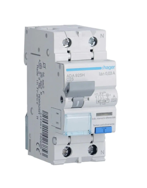 Disyuntor de corriente residual Hager 1P+N 30MA 25A ADA925H