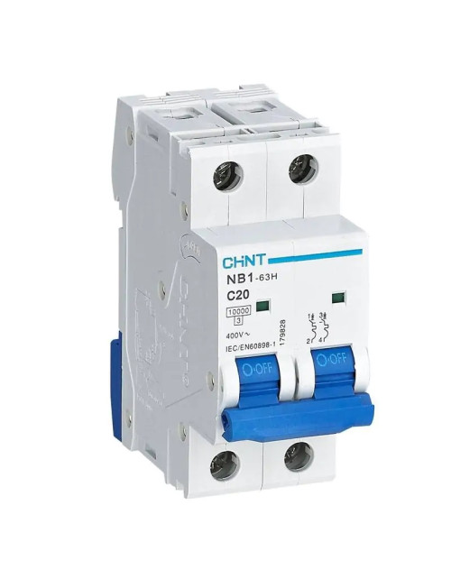 Chint NB1-63H 2P 20A 10kA C Interrupteur magnétothermique 2 modules 179828