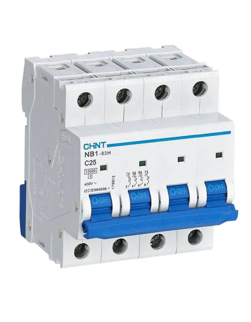 Chint NB1-63H 4P 25A 10kA C Interruptor Magnetotérmico 4 Módulos 179913