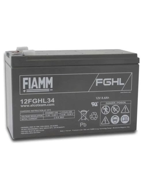 Batería hermética plomo-ácido Fiamm 12V 8.4Ah Long Life para SAI 12FGHL34