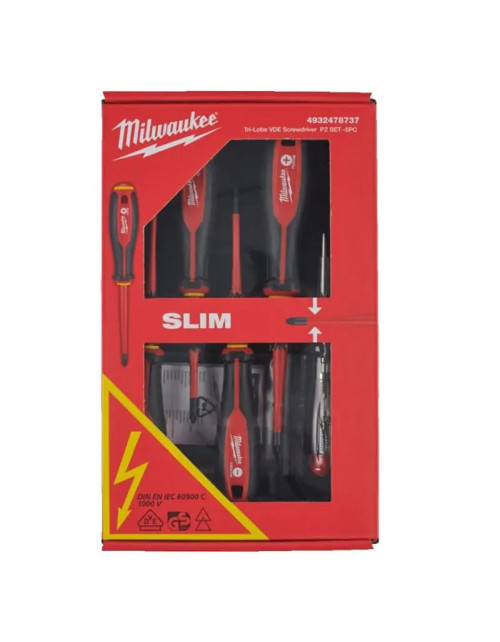 Juego de 5 destornilladores aislados Slim Milwaukee de 1000 V 4932478737