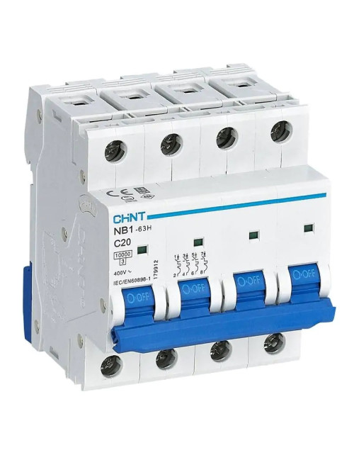 Chint NB1-63H 4P 20A 10kA C Interrupteur magnétothermique 4 modules 179912