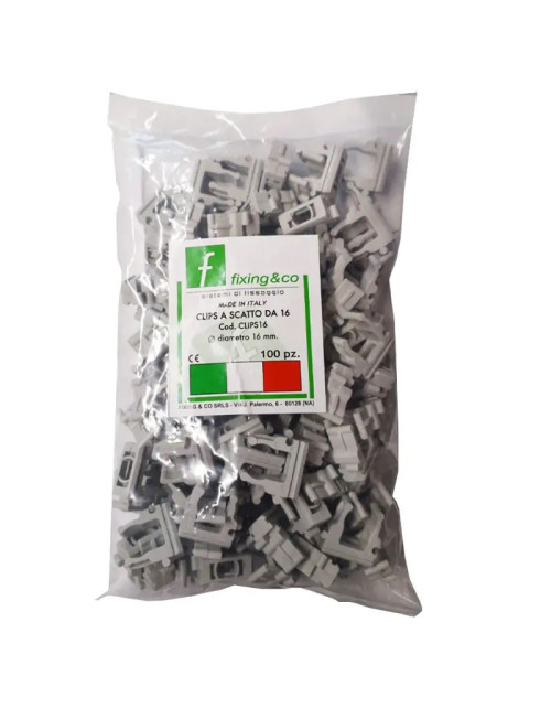 Nylon snap clips Fixing 16mm for pipes, pack of 100 pieces CLIPS16