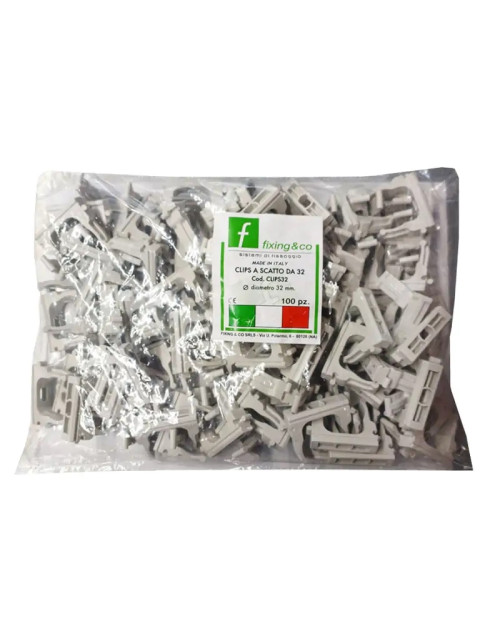 Nylon-Schnappklemmen, Befestigung 32 mm für Rohre, Packung mit 100 Stück CLIPS32