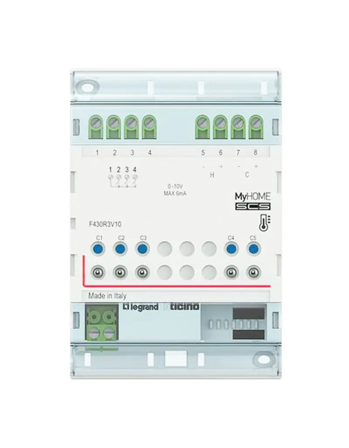 Attuatore Bticino con 3 relè indipendenti e 2 uscite 0-10 Volt F430R3V10