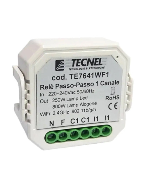 Tecnel Push und WiFi Schritt-für-Schritt-Relais 1 Kanal 10 A 230 V TE7641WF
