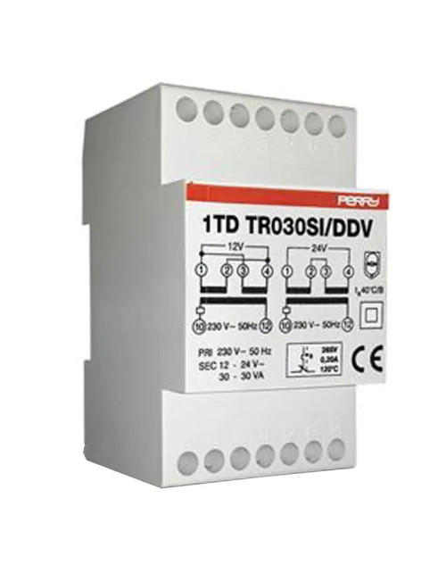 Transformateur Perry 24VA 12-12-24V 3 DIN service intermittent 1TDTR30SI/DDV