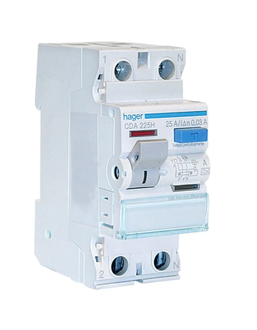 Disjoncteur à courant résiduel Pure Hager 2P 25A 30MA 2 modules CDA225H