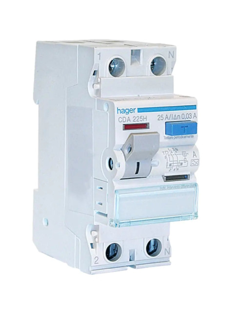 Pure Hager residual current circuit breaker 2P 25A 30MA 2 modules CDA225H